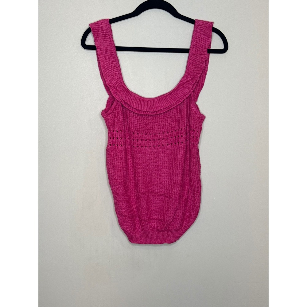 Blakeley Hot Pink Knit Ruffle Tank Top L/XL Sleeveless Pointelle Scoop Neck